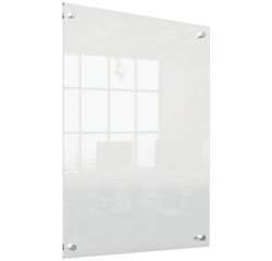Mini pizarra blanca acrílica transparente Nobo de 600x450 mm montada en la pared