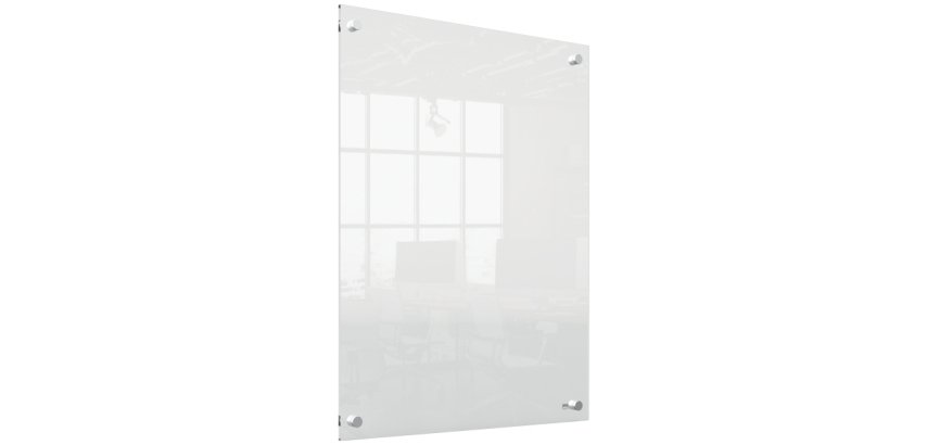 Mini pizarra blanca acrílica transparente Nobo de 600x450 mm montada en la pared