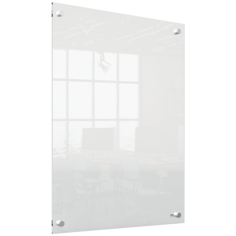 Mini pizarra blanca acrílica transparente Nobo de 600x450 mm montada en la pared