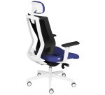 Fauteuil de bureau ergonomique MAXPRO BLANC, tissu et maille, avec accoudoirs 2D et appui-tête, mécanisme synchrone, pieds blancs