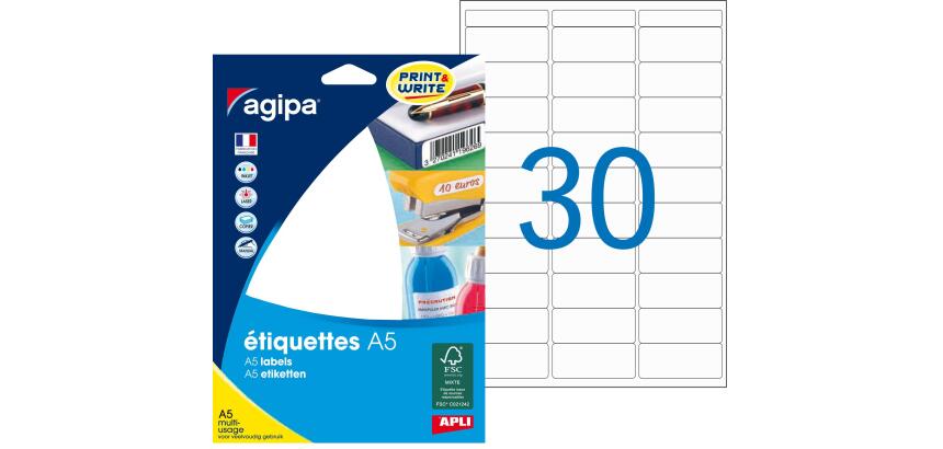 Étiquettes adresses 19 x 38 mm Agipa 114016 - Boîte de 480