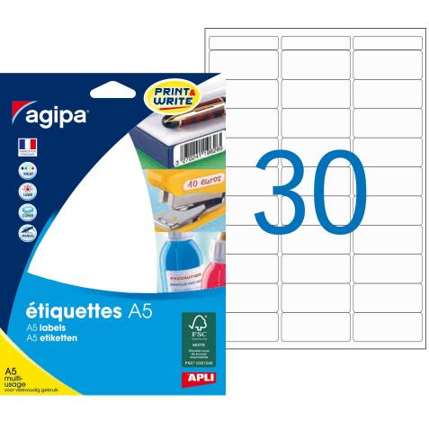 Etiquette adresse jet d'encre et laser Agipa - Etui A5 16 feuilles