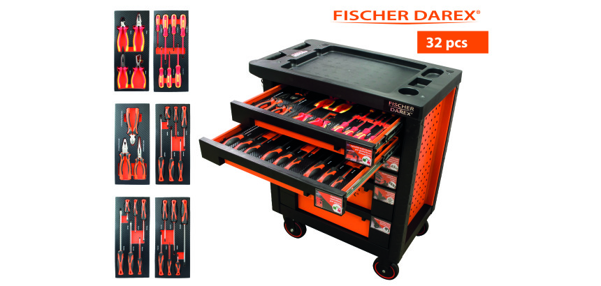 Servante équipée de 32 outils avec 6 modules