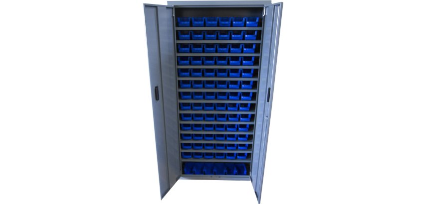 Armoire avec 84 bacs 1L bleu - 760x260x1600 avec portes
