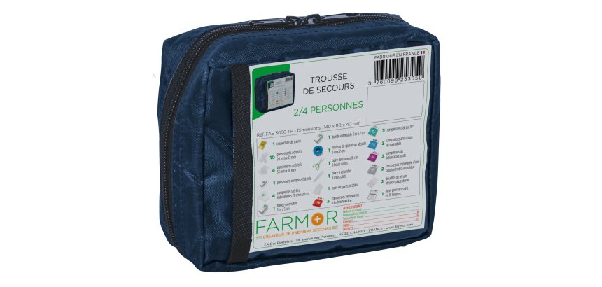 Trousse de secours Multirisques 2/4 personnes en tissu bleu