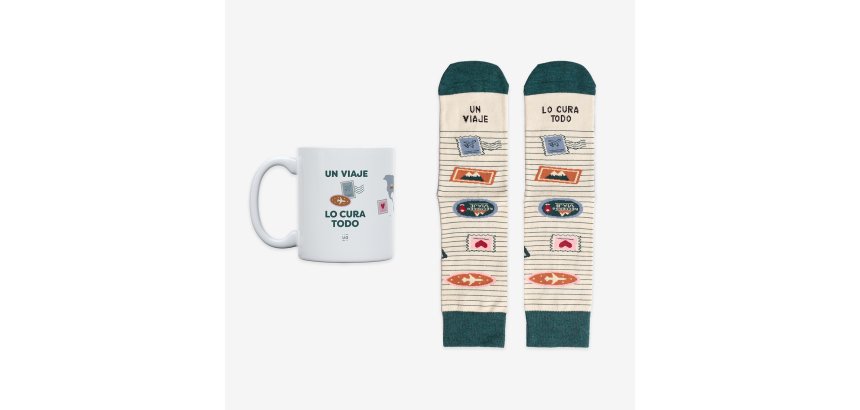 Kit Taza + Calcetines "Un viaje lo cura todo" Talla 42-46

