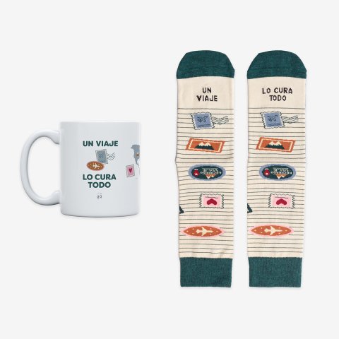 Kit Taza + Calcetines "Un viaje lo cura todo" Talla 42-46