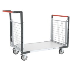 Chariot modulaire grillagé 2 dossiers plateau bois 250 kg 1000 x 600 mm roue TPE