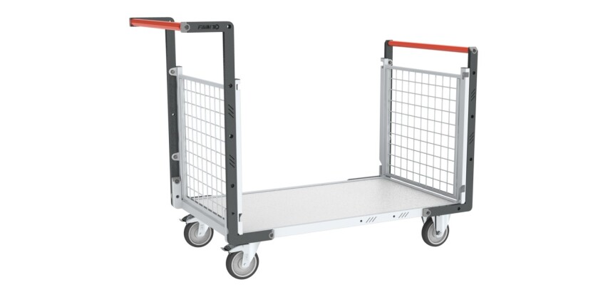 Chariot modulaire grillagé 2 dossiers plateau bois 250 kg 1000 x 600 mm roue TPE