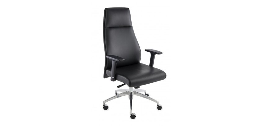 Fauteuil de bureau ergonomique MODO cuir naturel, accoudoirs 1D et pied aluminium