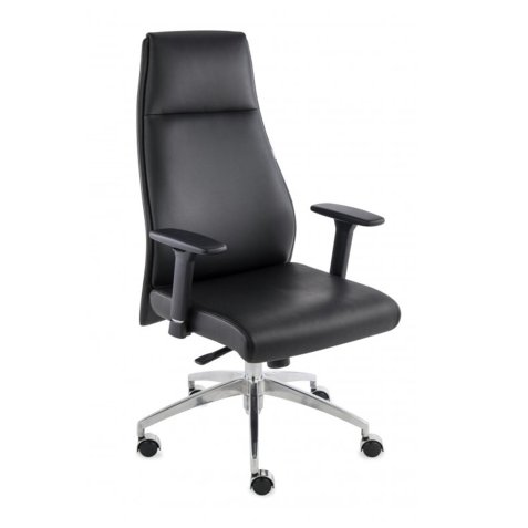 Fauteuil de bureau ergonomique MODO cuir naturel, accoudoirs 1D et pied aluminium