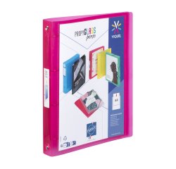 Classeur 4 anneaux plastifié Viquel Propyglass personnalisable A4 - Dos 3,5 cm - A4 - translucide framboise