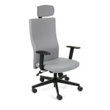 Chaise de bureau ergonomique TEAM PLUS, tissu, avec accoudoirs 1D et appui-tête, mécanisme synchrone, pieds noirs