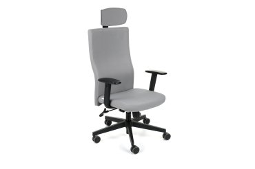 Chaise de bureau ergonomique TEAM PLUS, tissu, avec accoudoirs 1D et appui-tête, mécanisme synchrone, pieds noirs