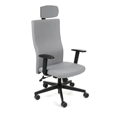 Chaise de bureau ergonomique TEAM PLUS, tissu, avec accoudoirs 1D et appui-tête, mécanisme synchrone, pieds noirs