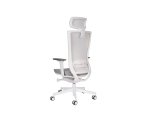 Chaise de bureau ergonomique Marti, tissu et maille, mécanisme synchrone + réglage profondeur d'assise, appui-tête, accoudoirs 3D , piètement roulettes blanc