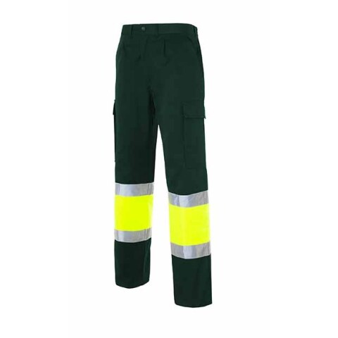 Pantalón multibolsillos alta visibilidad bicolor talla 44 - Verde oscuro