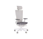 Ergonomischer Bürostuhl Marti, Stoff und Mesh, Synchronmechanismus + Sitztiefenverstellung, Kopfstütze, 3D-Armlehnen, weißes Rollengestell