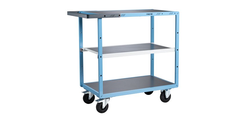 Servante mécano-soudée 3 plateaux tôle galvanisée 250 kg 850 x 500 mm roue caoutchouc