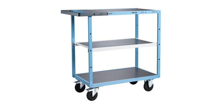 Servante mécano-soudée 3 plateaux tôle galvanisée 250 kg 850 x 500 mm roue caoutchouc