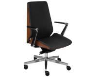Chaise de bureau ergonomique MOON WOOD, bois noyer clair, mécanisme synchrone, accoudoirs fixes, pieds en aluminium