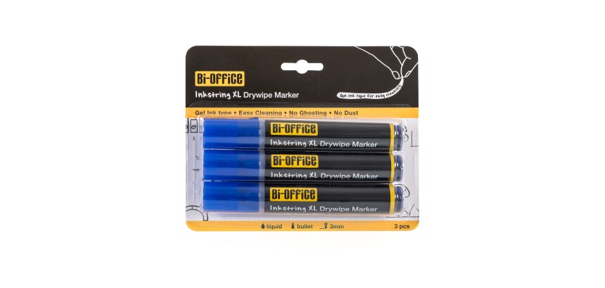 InkstringXL Pack 3 Rotuladores para Pizarra Blanca de Tinta Gel con Punta de 3mm – azul