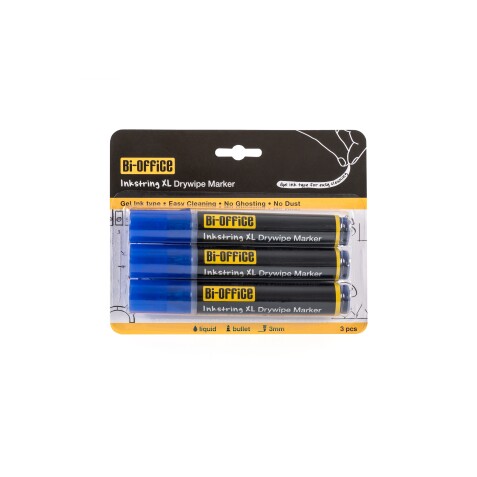 InkstringXL Pack 3 Rotuladores para Pizarra Blanca de Tinta Gel con Punta de 3mm – azul