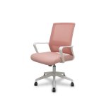 Fauteuil inclinable Ergo535 blanc avec dossier en maille rose, assise en tissu rose et roulettes en nylon
