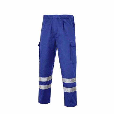 Pantalón multibolsillos 100% algodón con 2 bandas reflectantes talla 48 - Azul