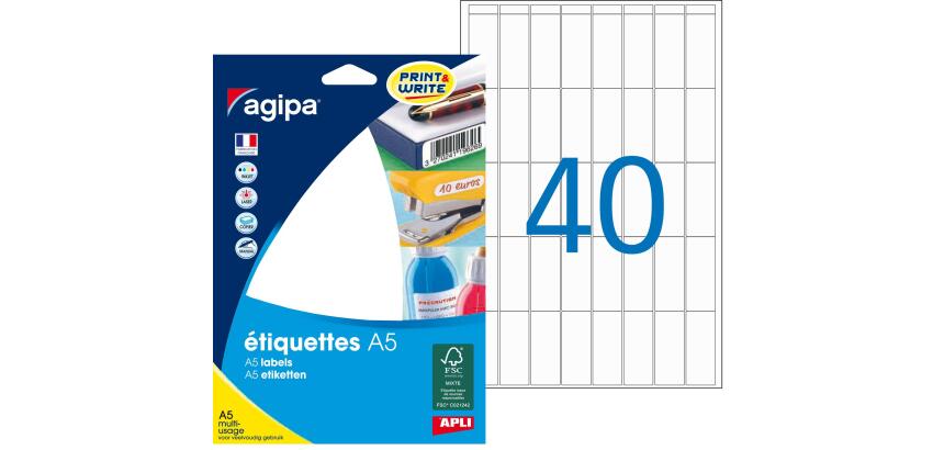 Etiquette adresse multi-usages 35 x 15 mm Agipa blanche - Pochette de 640