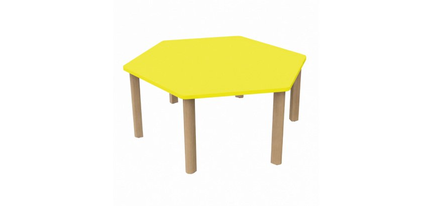 Table Fabiano Kids hexagonale avec pieds en bois - Taille T1 - Ecole maternelle