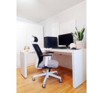 Chaise de bureau ergonomique COCO tissu et maille, avec accoudoirs 3D et appuie-tête, mécanisme synchrone, pieds blancs