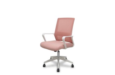 
Silla Ergo535 blanca basculante respaldo malla rosa asiento tela rosa ruedas nailon