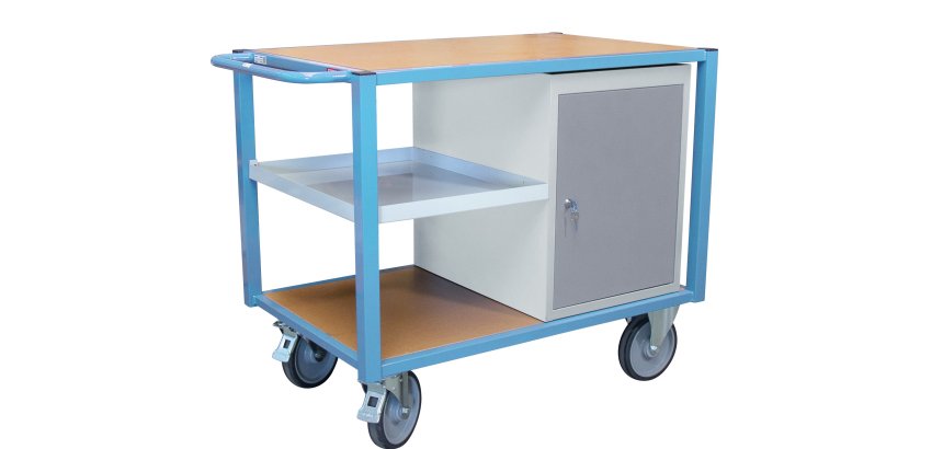 Servante établi équipée demi plateau tôle + 1 bloc porte 500 kg roue TPE