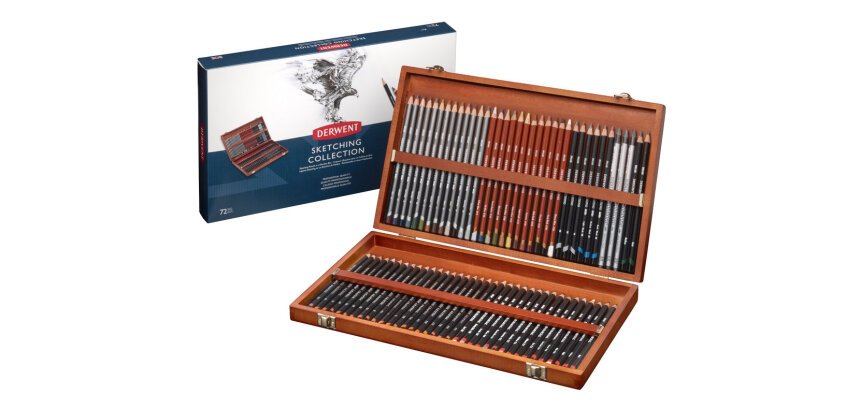 Caja de madera de 72 lápices Derwent para sketching
