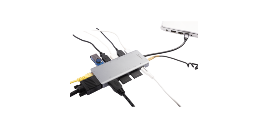 Dock station USB-C Logan 13 en 1 (HDMI 4K HD, VGA, RJ45, 6 x USB-A, SD, MicroSD)