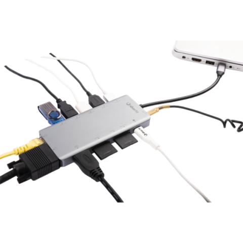 Dock station USB-C Logan 13 en 1 (HDMI 4K HD, VGA, RJ45, 6 x USB-A, SD, MicroSD)