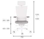 Chaise de bureau ergonomique Marti, tissu et maille, mécanisme synchrone + réglage profondeur d'assise, appui-tête, accoudoirs 3D , piètement roulettes blanc