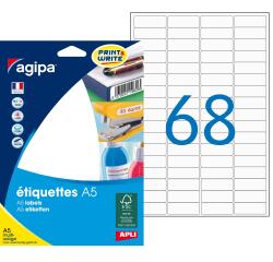Etiquette adresse multi-usages 11 x 30,5 mm Agipa blanche - Boîte de 1088
