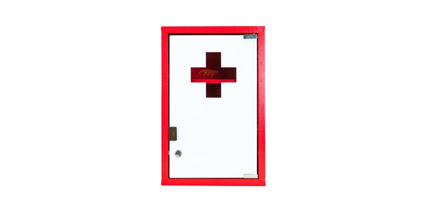 Armoire à pharmacie 1 porte,   Métal laqué / Rouge, 300 x 460 x 140 mm
