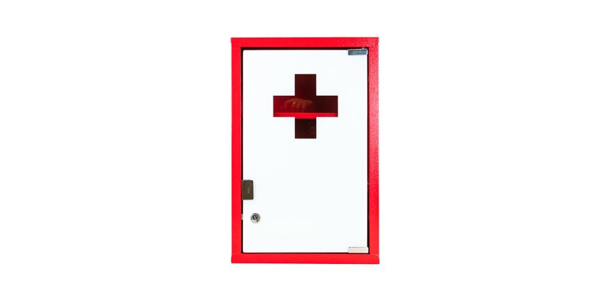 Armoire à pharmacie 1 porte,   Métal laqué / Rouge, 300 x 460 x 140 mm