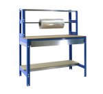 Banco de trabajo Simonwork BT4 con cajón , cuelga rollo, y repisa An 120 cm azul/madera