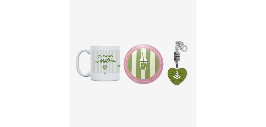 Kit Taza + Posavasos + Llavero "I love you so matcha"
