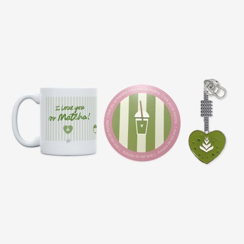 Kit Taza + Posavasos + Llavero "I love you so matcha"