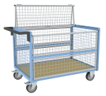 Chariot conteneur grillagé avec toit plateau bois médium 500 kg 1200 x 800 mm roue TPE