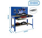 Banco de trabajo Simonwork BT2 con cajón y panel An 120 cm azul/madera