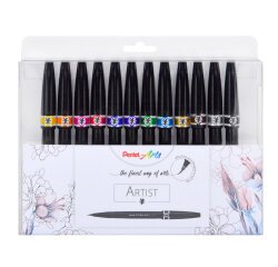 Rotulador de pincel Pentel Artist -Estuche 12 surtidos