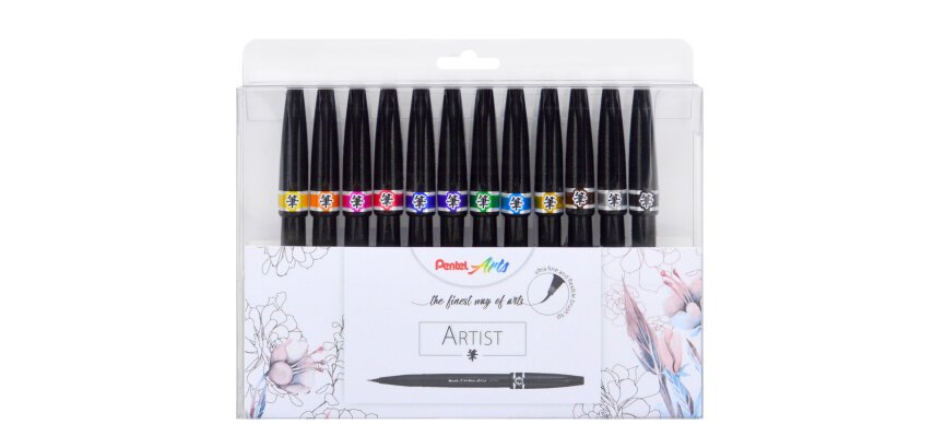 Rotulador de pincel Pentel Artist -Estuche 12 surtidos