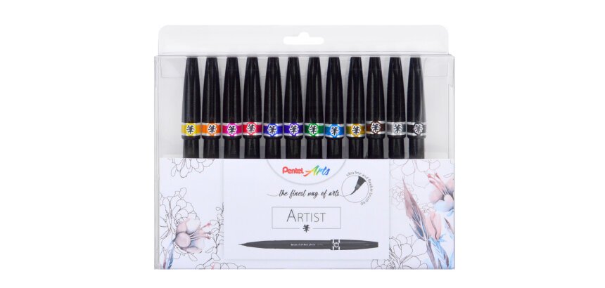 Rotulador de pincel Pentel Artist -Estuche 12 surtidos