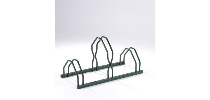 Râtelier 3 vélos sur 2 niveaux - Côte à côte finition peinture verte